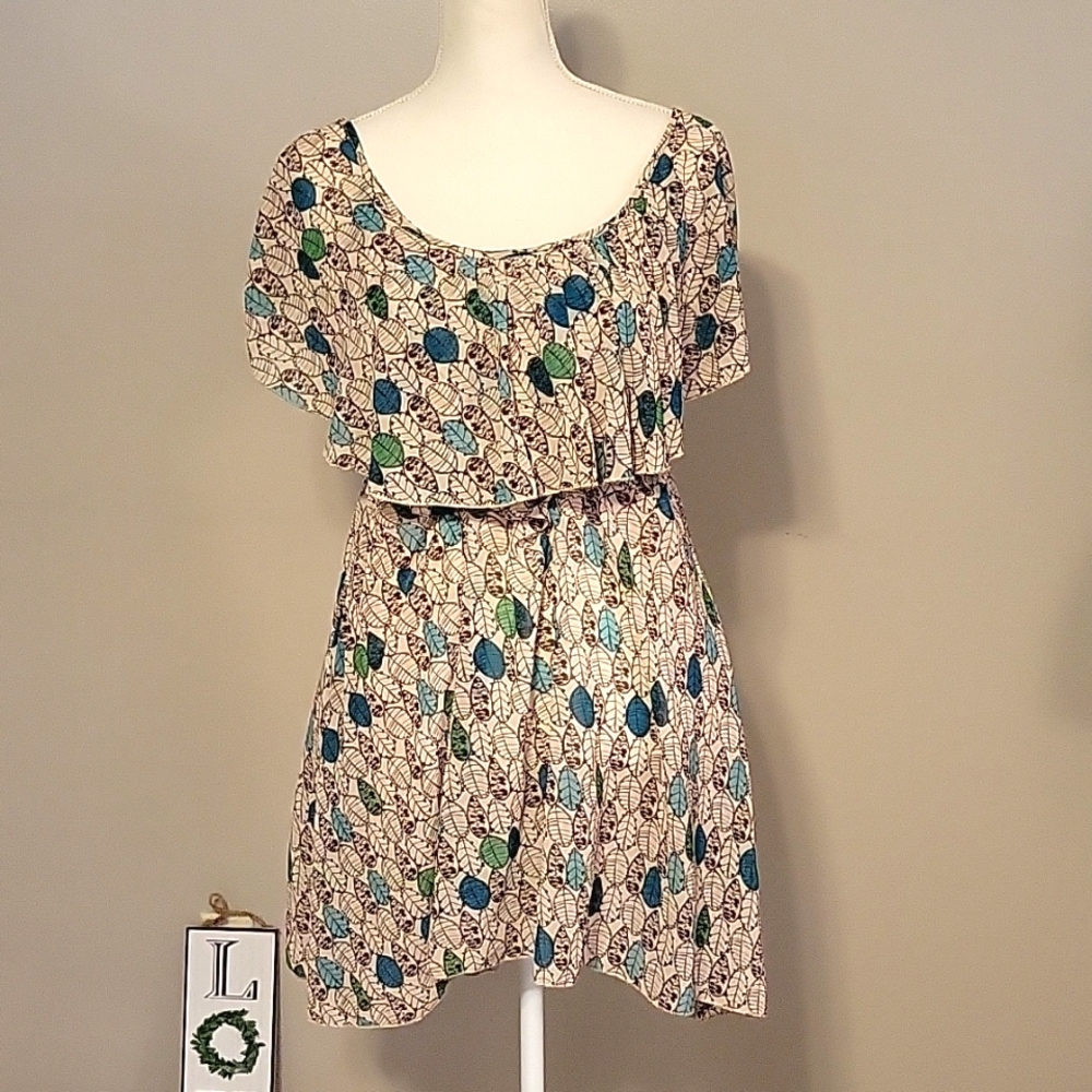 Ya Los Angeles Mini Dress Taupe and Green Womens‎ Large